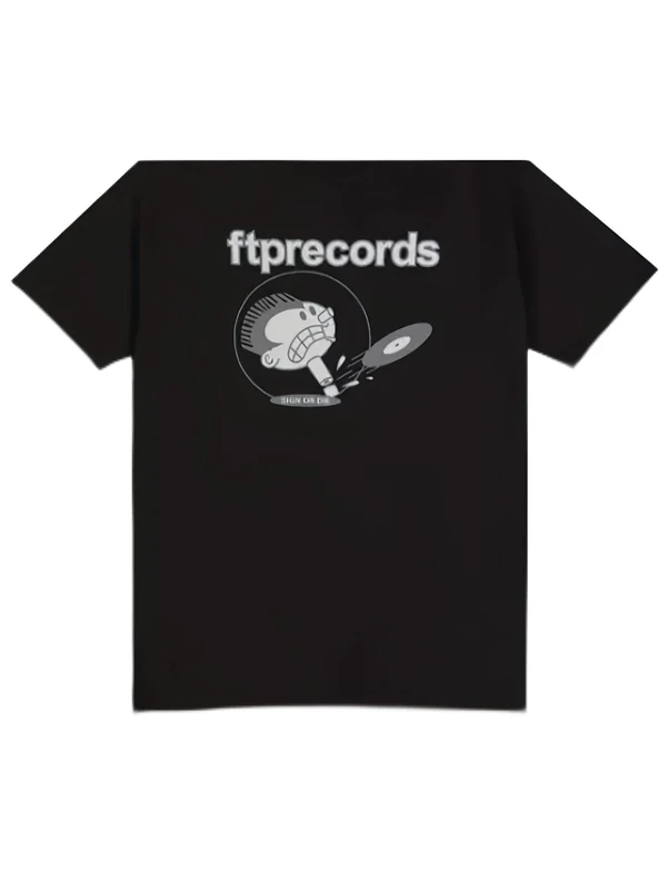 Men's FTP FuckThePopulation Records Graphic Heavyweight 230gsm Vintage Music Tee with Vinyl Record & DJ Turntable Design T Shirt Multicolor