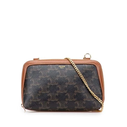 Celine Pre-Loved Triomphe Coated Canvas Clutch On Chain Crossbody Bag