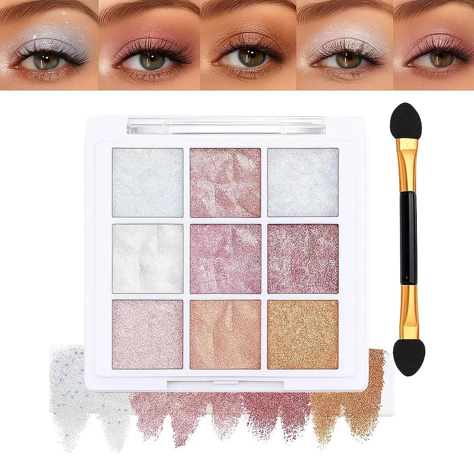 Glitter Eyeshadow Palette - 9 Holographic Shimmer Shades for Stunning Eye Makeup - Highly Pigmented Waterproof Long-Lasting Sparkling Eyeshadow for Women Girls (Crystal Shine)