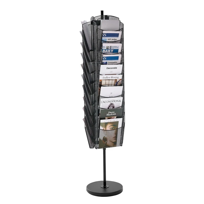 VEVOR Rotating Brochure Display Rack, 30 Pockets Mesh Magazine Literature Display Stand, Portable Floor Standing Magazine Rack, Metal Newspaper Catalog Holders for Shop Exhibitions Office Trade Show - Image 1