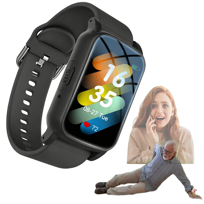 Fall Detection Watchs for Seniors with 4G Gps & Fall Detection - Smart Watch for Elderly, Sos Emergency Call Watch, Hd Two-way Communication, Waterproof Health Tracker for Men and Women (Black)