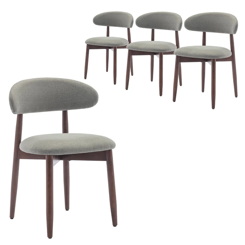 COLAMY Modern Dining Chairs Set with Wooden Legs – Upholstered Fabric Dining Room Chairs with Curved Backrest, Soft Cushion Seat, and Sturdy Rubberwood Frame for Kitchen, Living Room, or Café