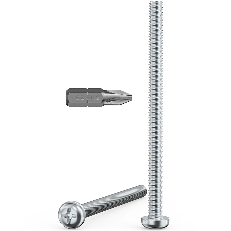 Valorada 20Pcs M4 Screws, M4 x 60mm Pan Head Machine Screws, Phillips Drive, Fully Threaded, Zinc Steel, Bright Finish with Bit