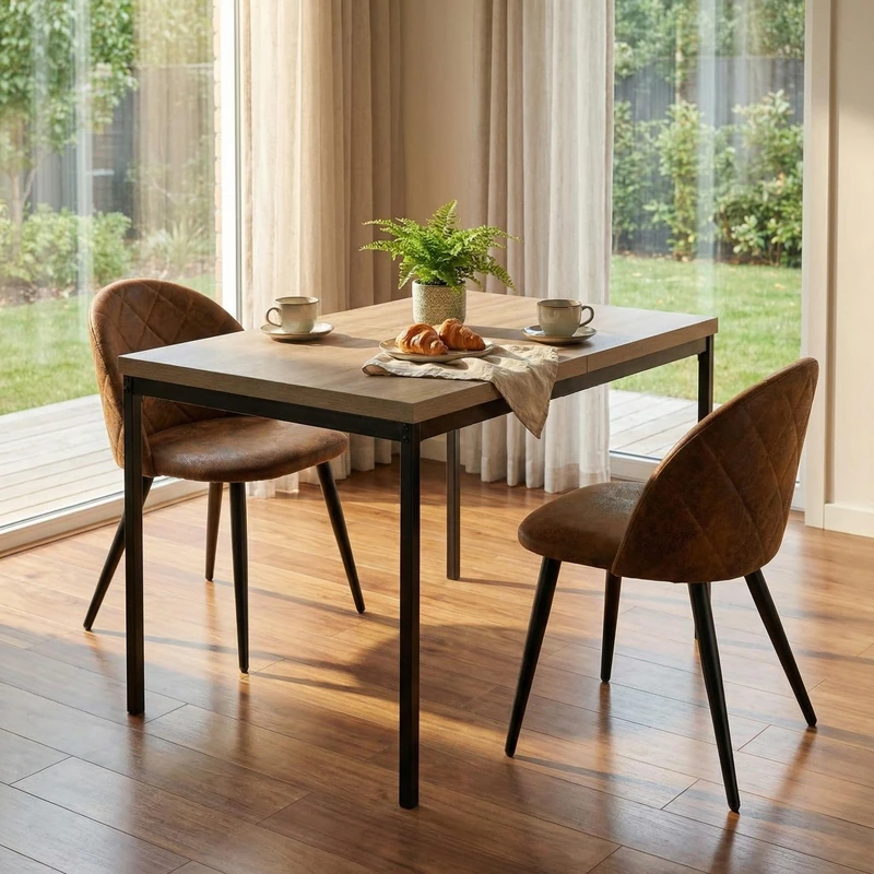 FurnitureR Modern 3-Piece Dining Table Set with Grey Wooden Top & 2 Upholstered Dining Chairs, Rectangular Kitchen Table and Comfortable Seating for Dining Room, Kitchen, and Bistro,120x70x75cm