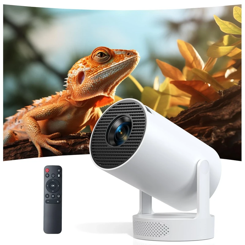 Smart Mini Projector with Android 11 & 6000+ Apps, 4K Decoding FHD 1080P Support, 300 ANSI, Built-in HiFi Speaker, Wi-Fi 6 & Bluetooth 5.0, 180° Rotatable Projector for Bedroom Ceiling