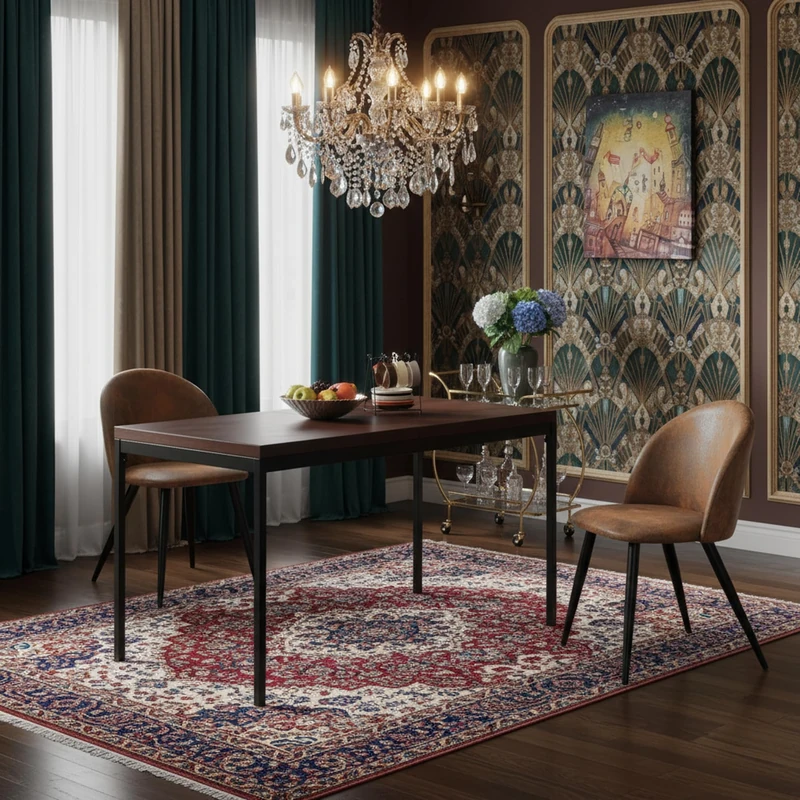 FurnitureR Modern 3-Piece Dining Table Set with Dark Wooden Top & 2 Upholstered Dining Chairs, Rectangular Kitchen Table and Comfortable Seating for Dining Room, Kitchen, and Bistro,120x70x75cm