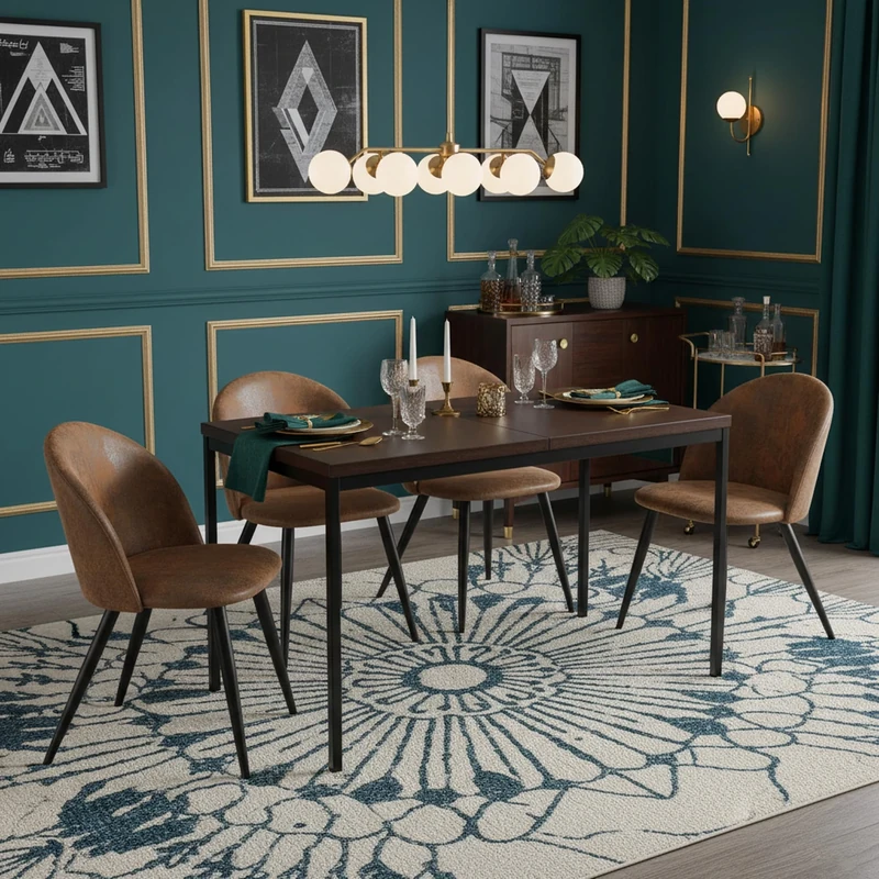 FurnitureR Modern 5-Piece Dining Table Set with Grey Wooden Top & 4 Upholstered Dining Chairs, Rectangular Kitchen Table and Comfortable Seating for Dining Room, Kitchen, and Bistro,150x75x75cm