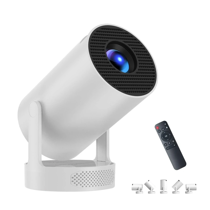 Mini Smart Projector, 4K Decoding Full HD 1080P, High Lumens, Android 11 System, Wi-Fi 6 & Bluetooth, Auto Keystone, Built-in HiFi Speaker, 180° Rotatable Projector for Bedroom Ceiling