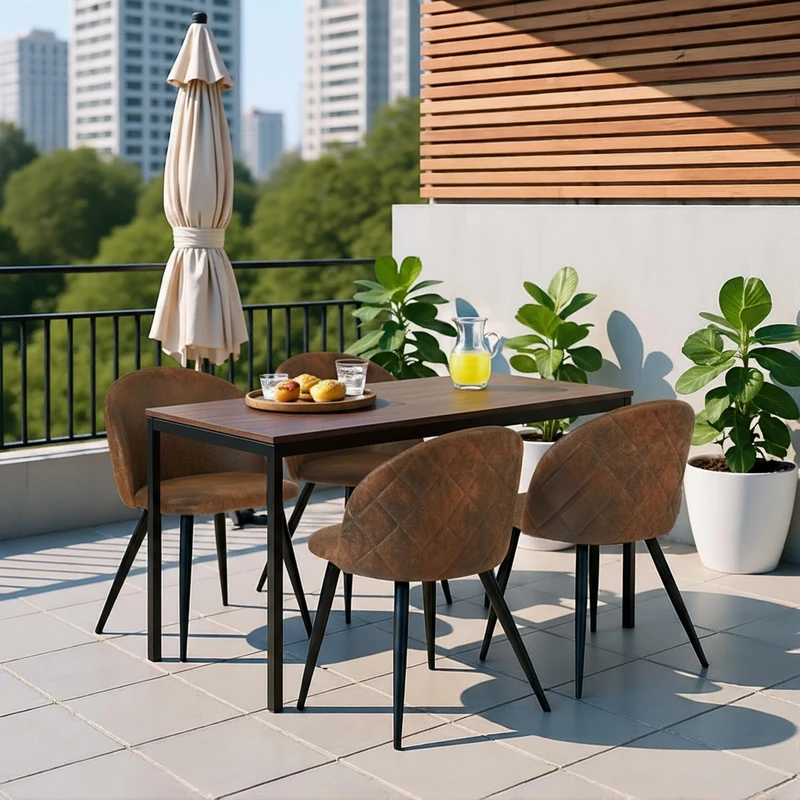 FurnitureR 150cm Dining Table for 4-6 People, Rectangular Kitchen Table with 2-Piece Tabletop, Sturdy Metal Frame, Modern Dining Table for Home & Kitchen