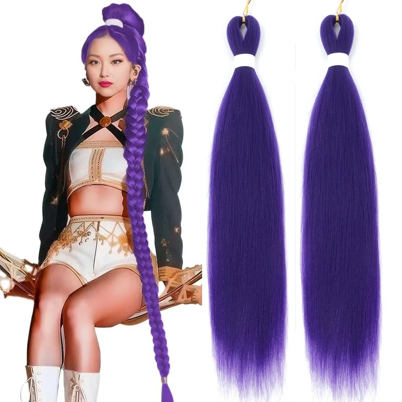 36 Inch Long Purple Hair Extensions Pre Stretched Synthetic Braiding hair Extensions for Braids Braiding Hair for Stage Party Halloween Cosplay Costume Wigs (Purple, 36 Inch (Packs of 2))