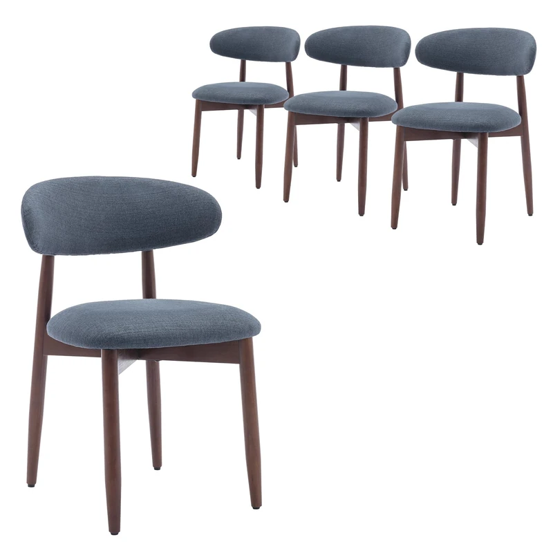 COLAMY Modern Dining Chairs Set with Wooden Legs – Upholstered Fabric Dining Room Chairs with Curved Backrest, Soft Cushion Seat, and Sturdy Rubberwood Frame for Kitchen, Living Room, or Café