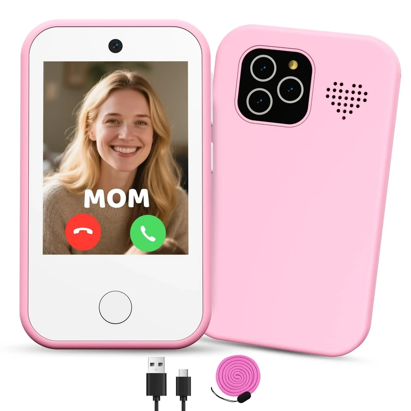 CHAKEYAKE Kids Smart Phone, 4G Unlocked Kids Cell Phone with 2.8" HD Touchscreen, Toddler Phone with Dual Cameras, MP3 Player, Torch, Learning Games, Birthday Gift for Girls Aged 3-12, Pink