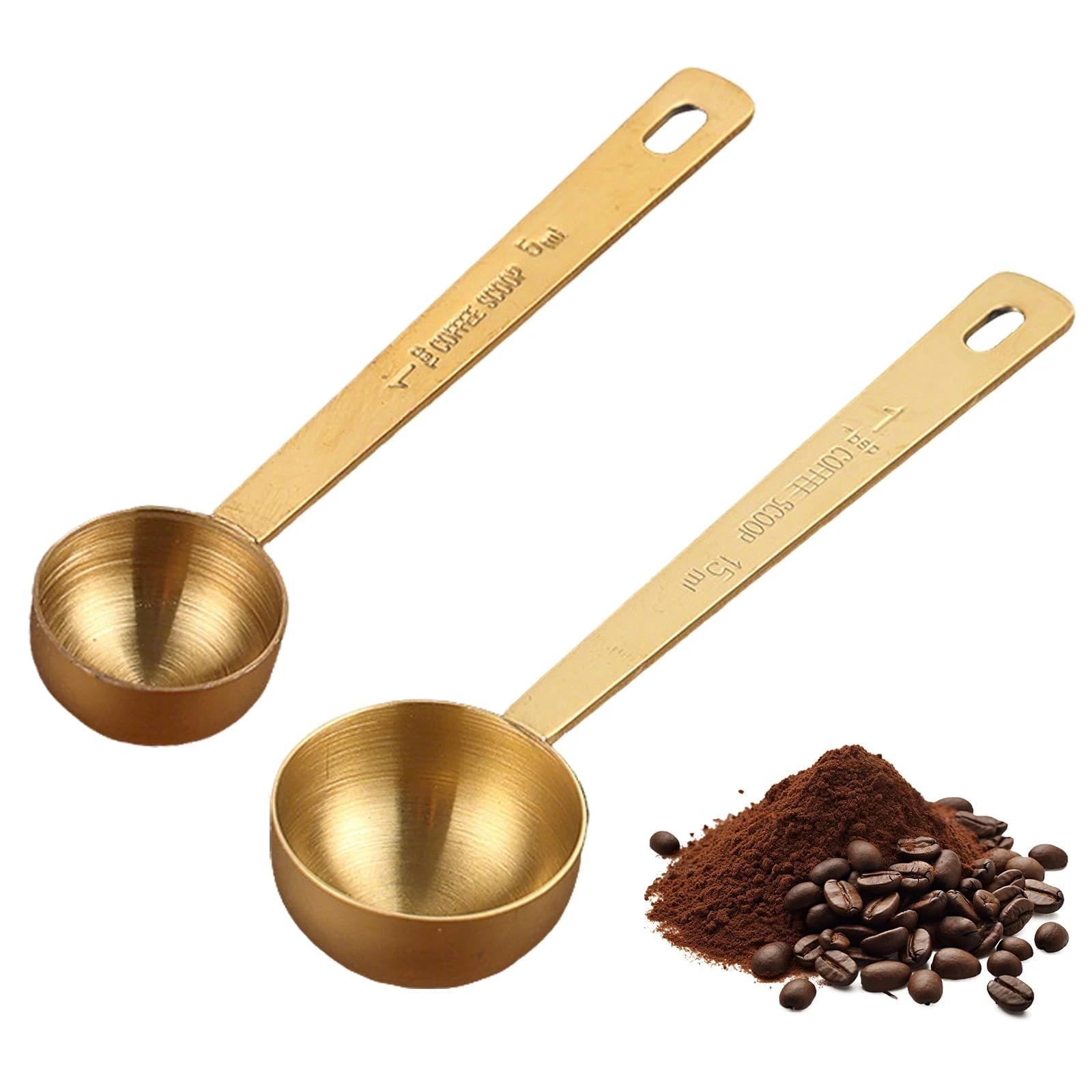 2Pcs Measuring Spoons for Powder 15ml & 5ml Gold Stainless Steel Table Scoop with Long Handle for Coffee, Protein Powder, Sugar, Flour, Milk Powder – Precise Kitchen Measuring Tool