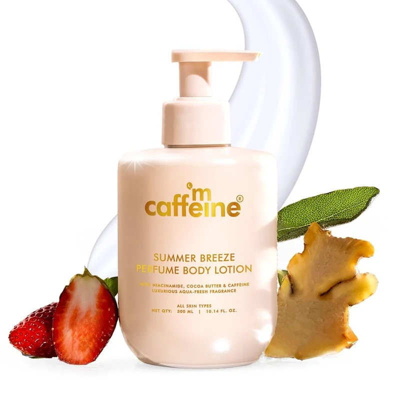 m-Caffeine Summer Breeze Perfume Body Lotion| Niacinamide, Cocoa Butter & Shea Butter For Deep Moisturization | Lightweight, Non-Sticky | Aqua-Fresh Beachy Fragrance | Body Lotion For Dry Skin - 300ml