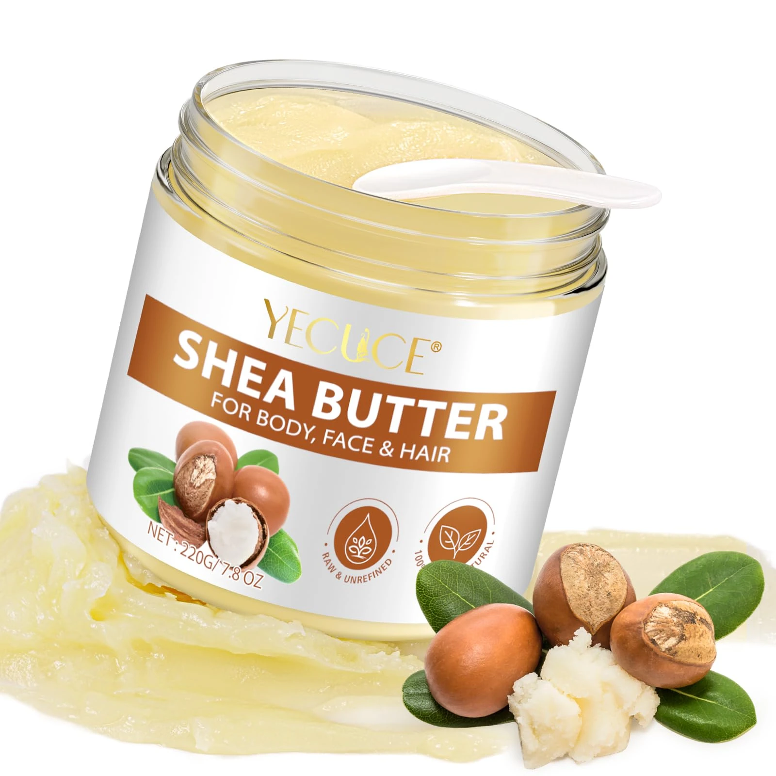 Organic Shea Butter，Pure Raw Unrefined Whipped Shea Butter Lip Balm Body Butter Moisturiser Cream Lotion for All Skin Face Hair Type, 4.2 OZ