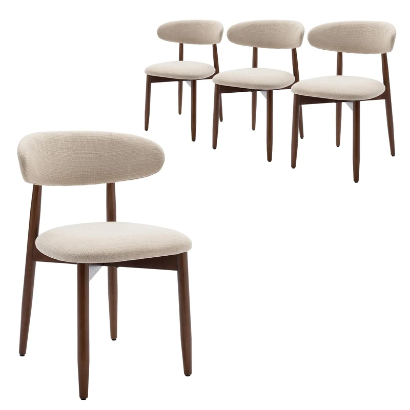 COLAMY Modern Dining Chairs Set with Wooden Legs – Upholstered Fabric Dining Room Chairs with Curved Backrest, Soft Cushion Seat, and Sturdy Rubberwood Frame for Kitchen, Living Room, or Café