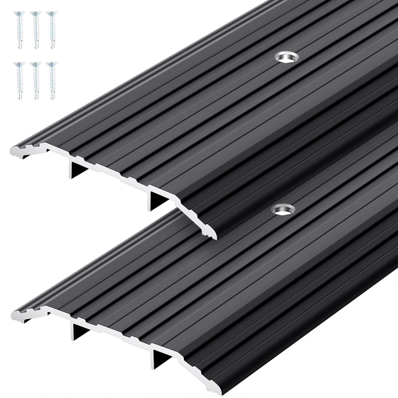 Tandefio 4 Pcs 5 x 1/4 x 36 Inches Door Saddle Threshold for Doorway Interior Sturdy Aluminum Commercial Fluted Saddle Door Threshold Durable and Sleek Doorway Entryway Access Draft Protection, Black