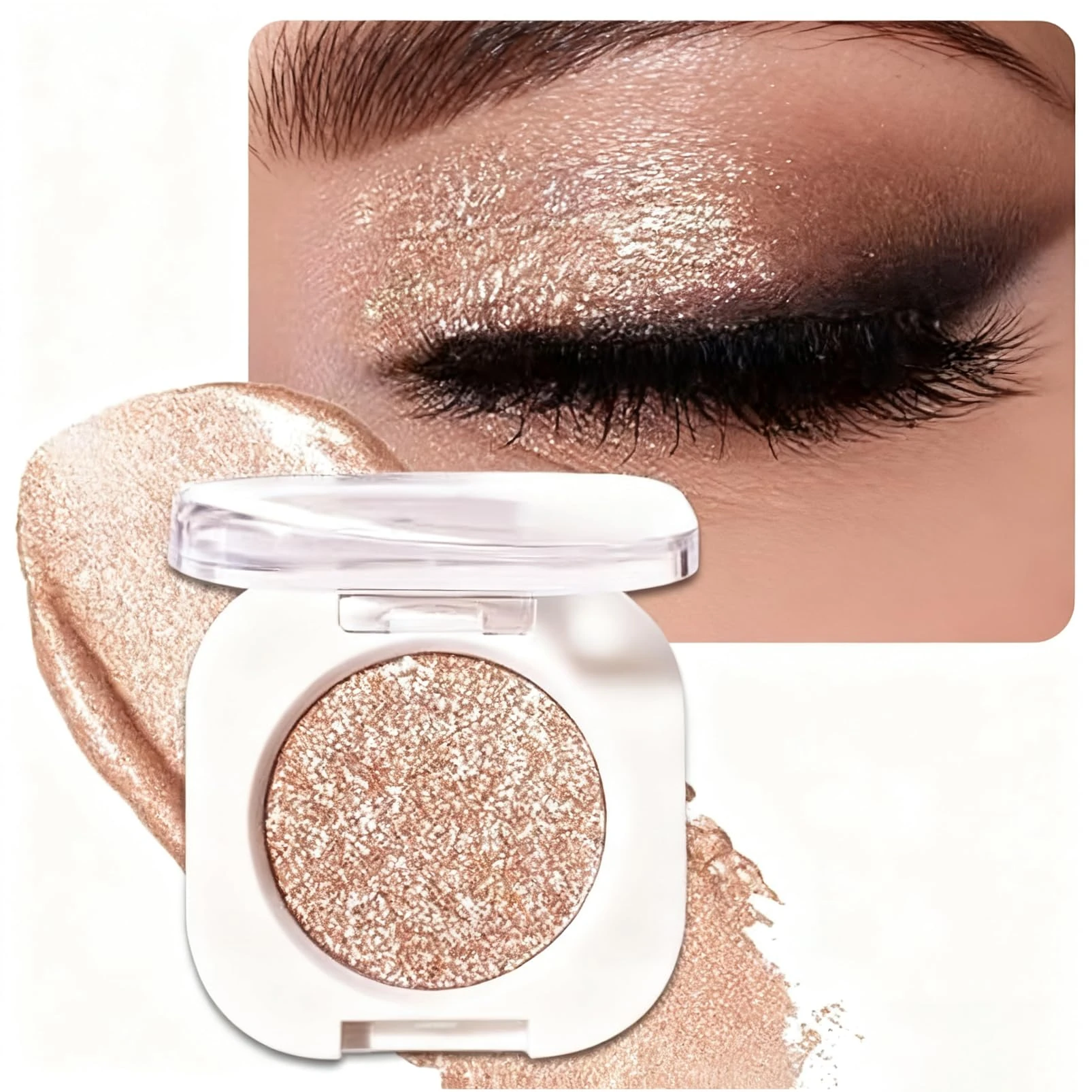Glitter Eyeshadow Sheer Glow Shimmer Sparkle Eye Shadow Palette Makeup for Women,Ultra-fine Powder Multiuse Blendable Formula,Vegan (CHAMPAGNE)