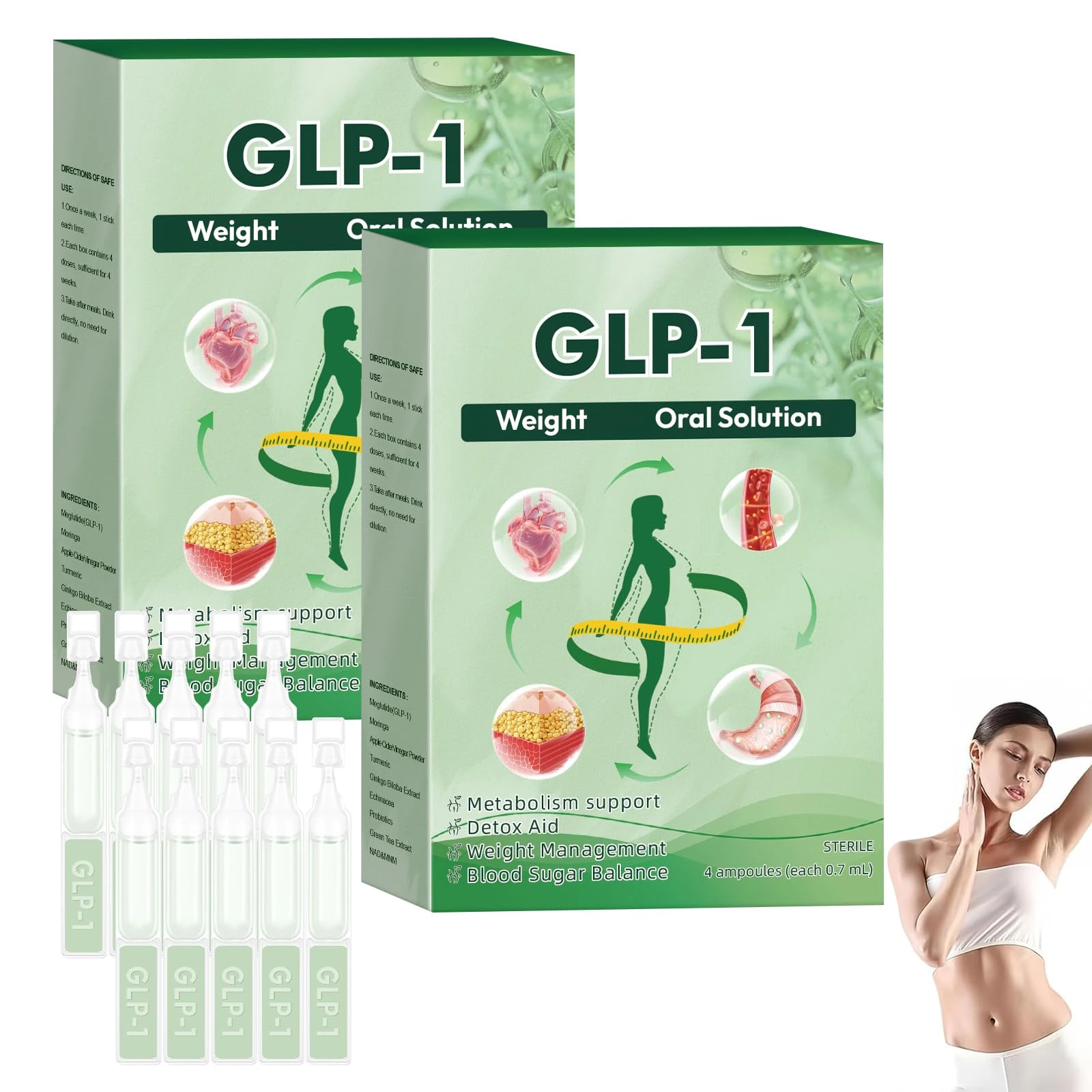 GLP-1 Weight Loss Drops Oral Solution - Natural Plant Extract GLP1 Supplement Oral Liquid,Skin Firming & Toning for Women & Men, Portable & Travel-Friendly (2Box * 5PCS)