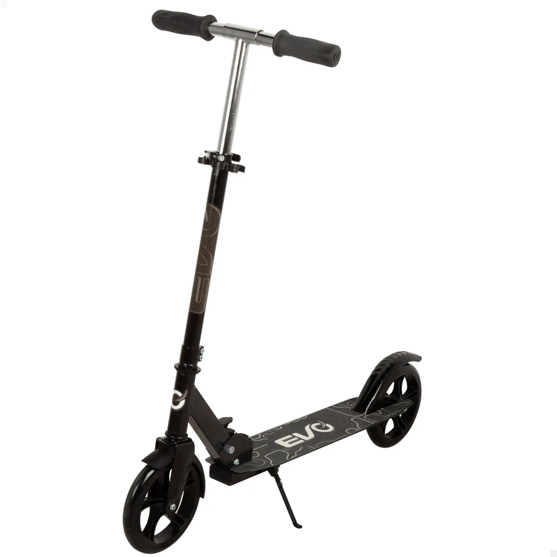 ColorBaby EVO Children's Scooter with 2 Wheels, Black, Height 81-91 cm, Folding, Rear Brake, Side Support, Non-Slip Base, Max. 100 kg, Toys for Children 8 Years, Children's Scooters (54347)