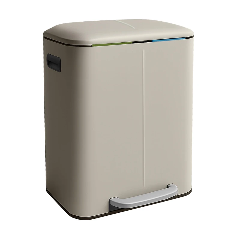 Relaxdays Dual-Compartment Pedal Bin with Removable Buckets, Soft Close, Metal, 2x20L, Beige, 60x44.5x41cm
