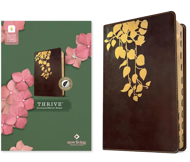 NLT THRIVE Devotional Bible for Women, Filament Enabled (LeatherLike, Cascade Deep Brown, Indexed)