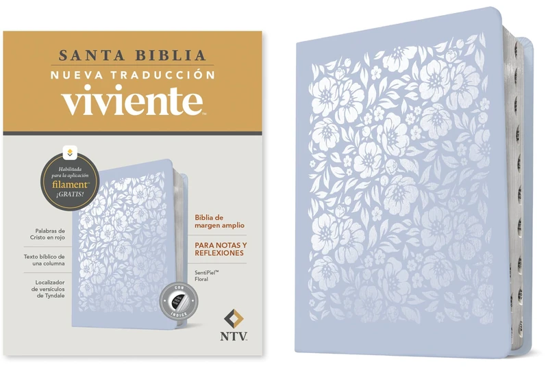 Biblia de margen amplio NTV con Filament (SentiPiel, Floral, Indice, Letra Roja)