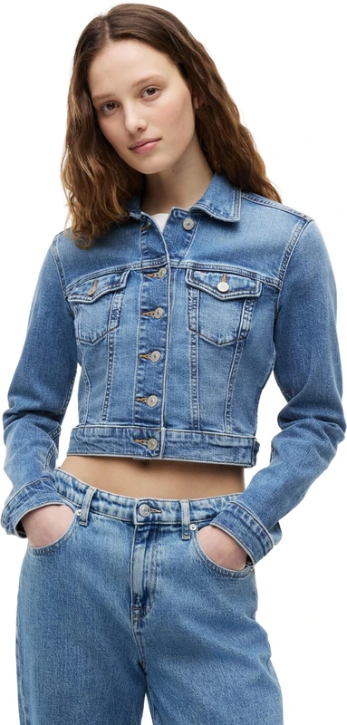 Tommy Jeans Women's New Slim Trucker Jacket Cj8138 DW0DW22898, Denim (Denim Medium), L - Image 1