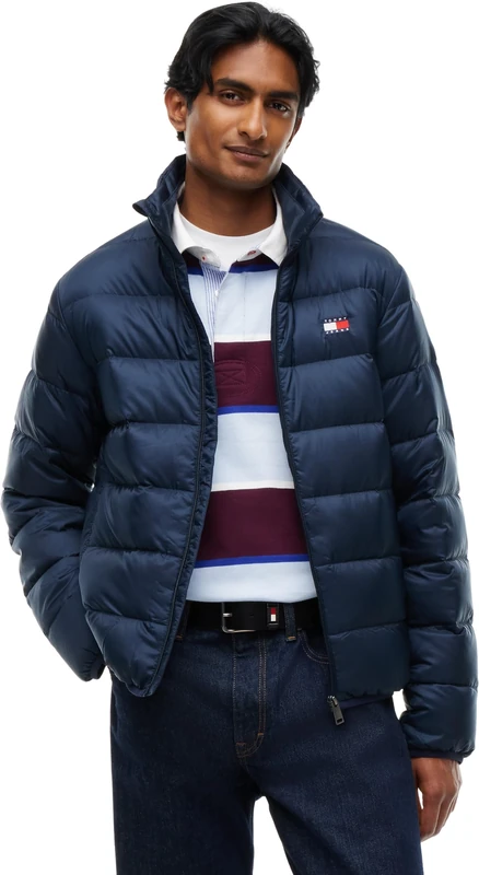 Tommy Jeans Men's Quilted Jacket Light Down with Stand Collar, Blue (Dark Blue), S