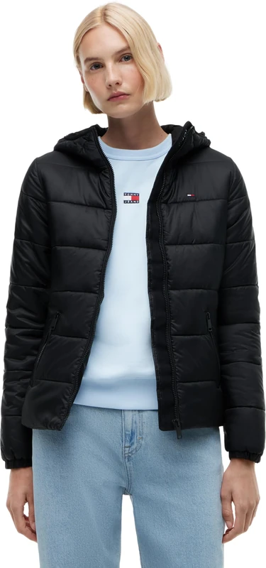 Tommy Jeans Women's Tjw Slim Lw Hooded Padded Jacket Dw0Dw20959 Puffer, Black (Black), M