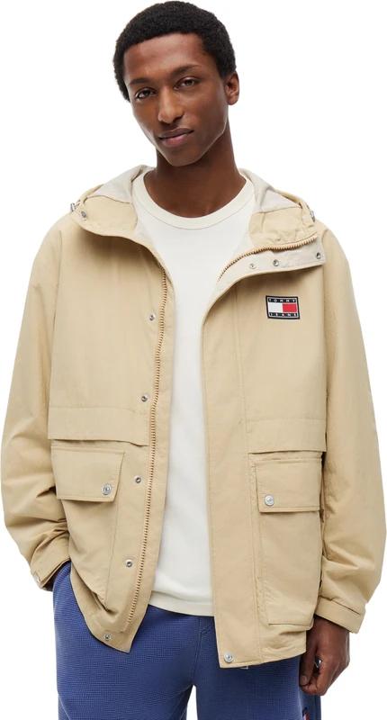 Tommy Jeans Men's TJM Flag Colorblock Windcheater DM0DM23221 Windbreaker Jacket, Beige (Gentle Gold), M