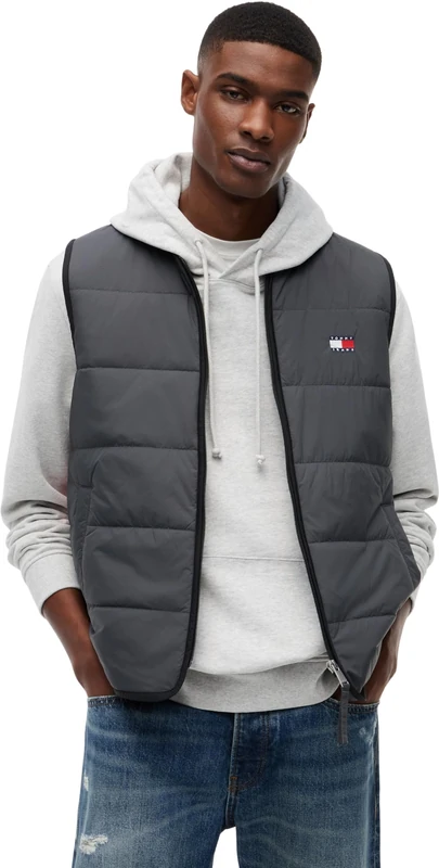 Tommy Jeans Men's Tjm Flag Quilted Vest DM0DM23069 Vest, GREY (Washed Black), XS
