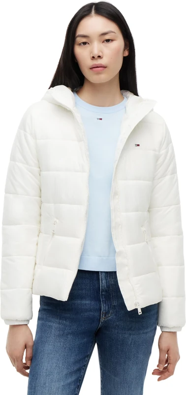 Tommy Jeans Women's Tjw Slim Lw Hooded Padded Jacket Dw0Dw20959 Puffer Jacket, WHITE (Ancient White), M