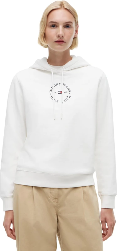 Tommy Jeans Women's Tjw Reg Ess Logo 2 Hoodie Ext DW0DW22823 Pullover Hoodie, WHITE (Ecru), 1X