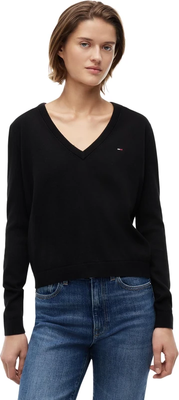 Tommy Jeans Women's Tjw Essential Vneck Sweater Ext Dw0Dw19888 Pullover, Black (Black), 48