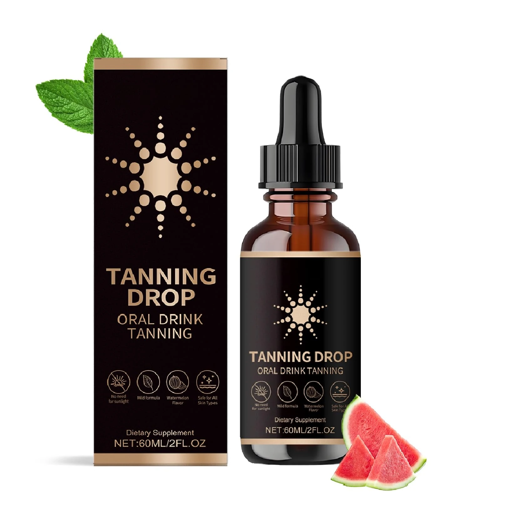 Tanning Drops To Drink, 60ML Oral Tanning Drops for Face and Body, Tans Without Sun, Enhancing Natural Skin Tone for All Skin Types
