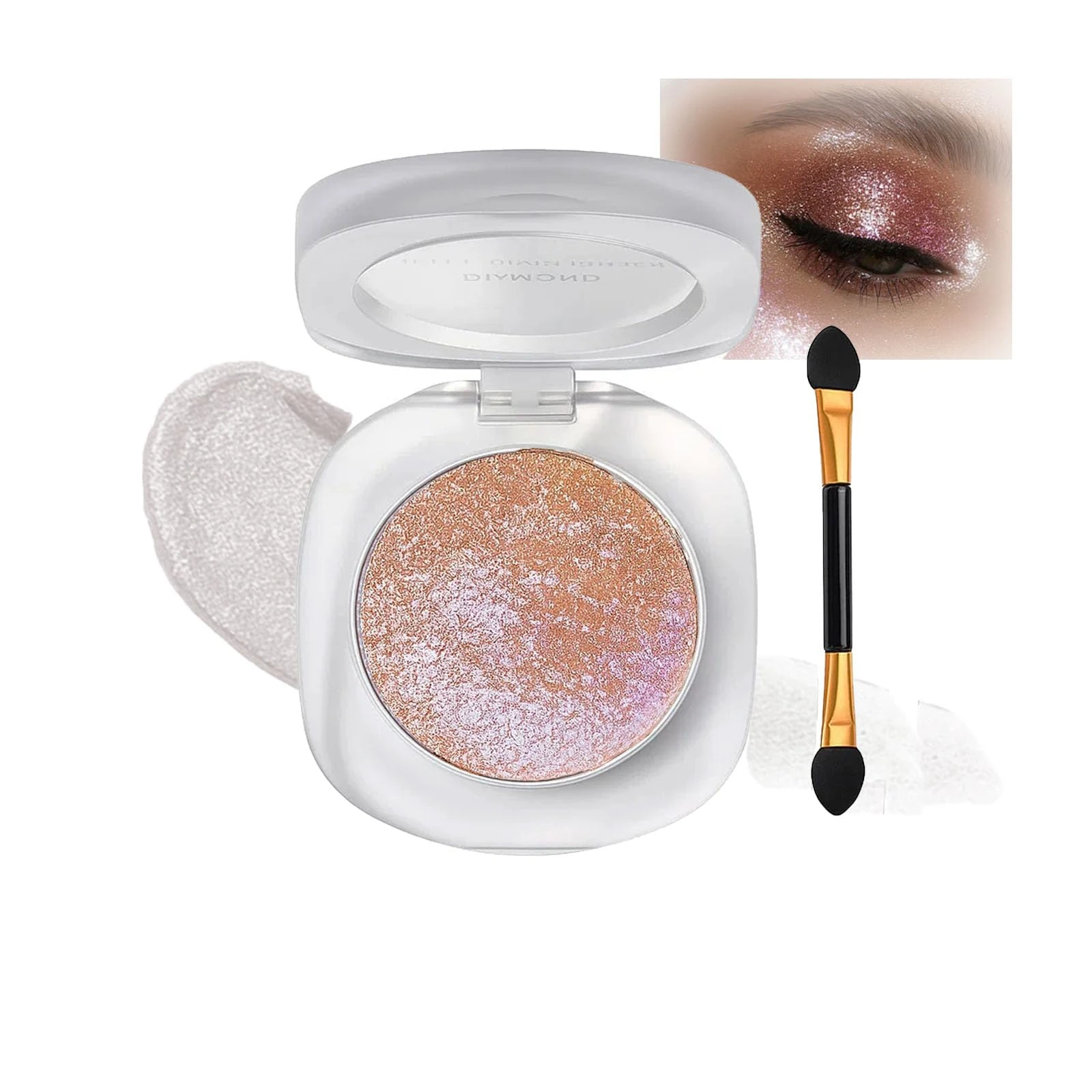 Peachy Iridescent Glow Eyeshadow Palette Makeup Kit - Shimmer Cream Shadow with Purple Blue Sparkles for Women, Long Lasting Waterproof Eye Make-Up Powder Highlighter Cosmetics (Cosmic Rose)