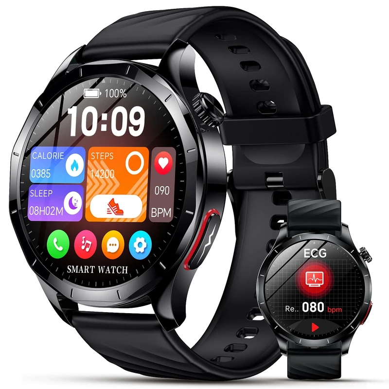 Smart Watch for Men Women with Blood Pressure & ECG, 1.43" AMOLED Fitness Tracker with Bluetooth Calls/SOS Help, 24/7 Heart Rate/SpO2 /Sleep Monitor, 120 Sports Modes, IP68 Waterproof for Android iOS