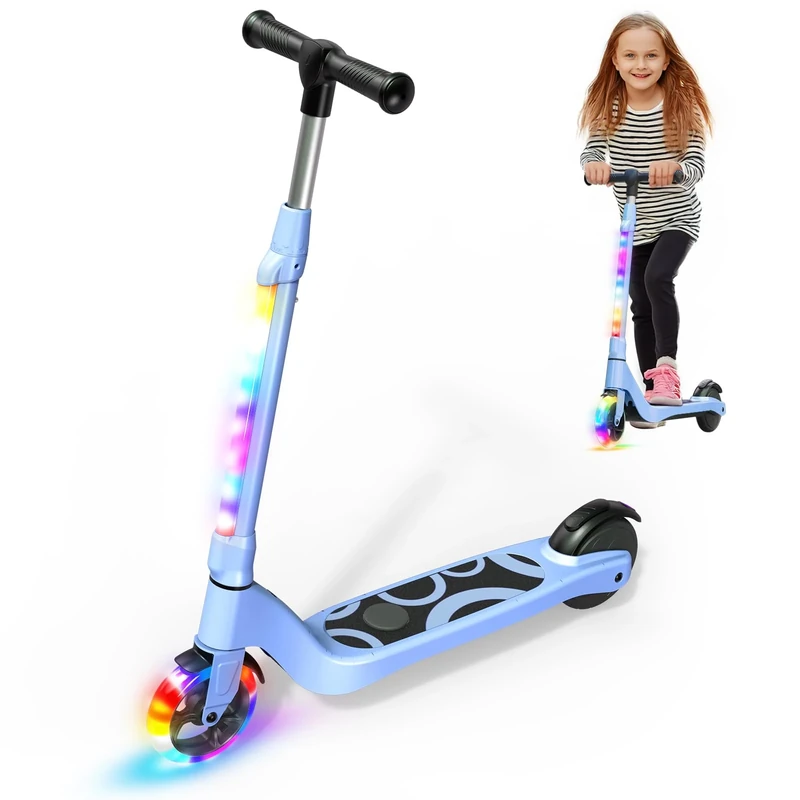 SISIGAD Kid Electric Scooter 6-8-10-12 Years 5.3 Inch with Colourful LED Light & 3 Adjustable Heights, Children's Electric Scooter Max Load 70 kg, Max Speed 10 km/h, BLUE-5
