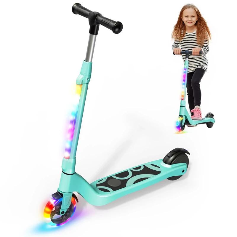 SISIGAD Kid Electric Scooter 6-8-10-12 Years 5.3 Inch with Colourful LED Light & 3 Adjustable Heights, Children's Electric Scooter Max Load 70 kg, Max Speed 10 km/h, Green-5