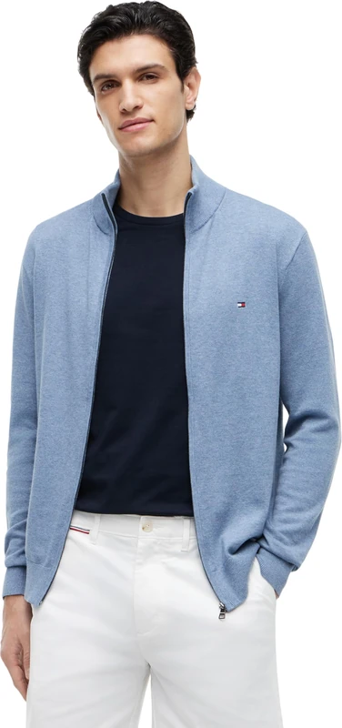 Tommy Hilfiger Men's Essential Cotton Zip Thru Mw0Mw36517 Zip Through Sweater, Blue (Brisk Blue Heather), XS