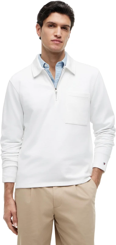 Tommy Hilfiger Men's Essential Terry Pocket 1/4 Zip MW0MW43213 Half Zip Sweatshirt, WHITE (White), S