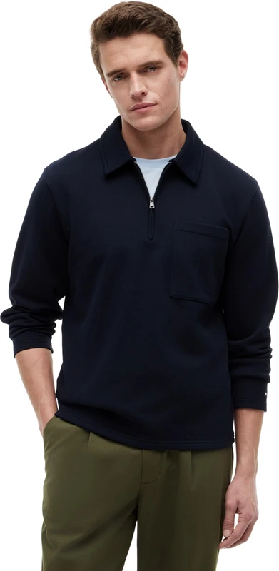 Tommy Hilfiger Men's Essential Terry Pocket 1/4 Zip MW0MW43213 Half Zip Sweatshirt, BLUE (Desert Sky), XS