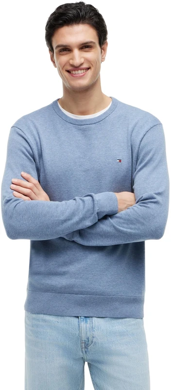 Tommy Hilfiger Men's Essential Ssnl Cotton Crew Neck Mw0Mw39999 Pullover Sweater, Blue (Brisk Blue Heather), XXL