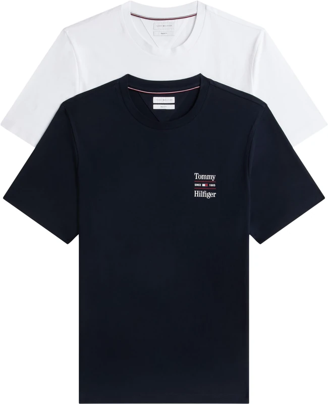 Tommy Hilfiger Men's 2 Pack Chest Graphic Reg Tees MW0MW45091 S/S T-Shirt, Multi (Navy/White), XXL