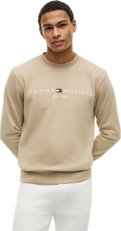 Tommy Hilfiger Men's Tommy Logo Sweatshirt Mw0Mw11596 Pullover Sweatshirt, BEIGE (Batique Khaki), XXL