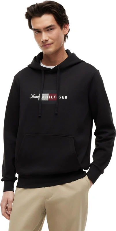 Tommy Hilfiger Men's Script Flag Hoodie MW0MW43220 Other Sweatshirts, BLACK (Black), XL