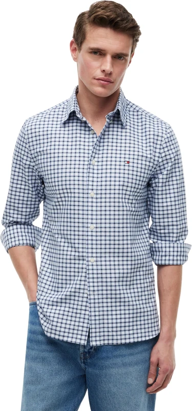 Tommy Hilfiger Men's Heritage Oxford Small Check Sht MW0MW43305 L/S Shirt, Blue (Blue Spell/Check), XXL