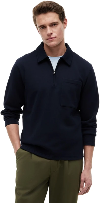Tommy Hilfiger Men's Essential Terry Pocket 1/4 Zip MW0MW43213 Half Zip Sweatshirt, BLUE (Desert Sky), L