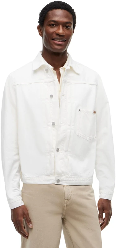 Tommy Hilfiger Men's Trucker Jkt Type 1- Gmd MW0MW45096 Trucker Jacket, WHITE (White), S